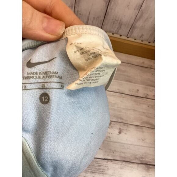 Tomato girl Nike Women One Piece Swimsuit Size 12 Navy Blue Lace Up Tie Back - Picture 3 of 3